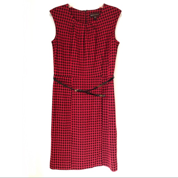 ☎️ Dana Buchman Houndstooth Dress Size 6/8 Medium Red & Black Pattern Soft Comfy - Picture 2 of 8